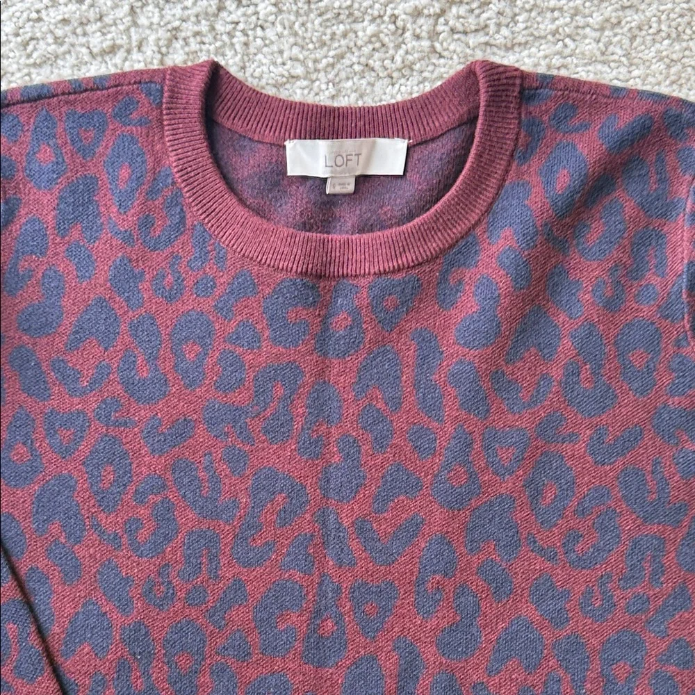 LOFT Burgundy and Blue Patterned Peacoat and Matching Sweater Set